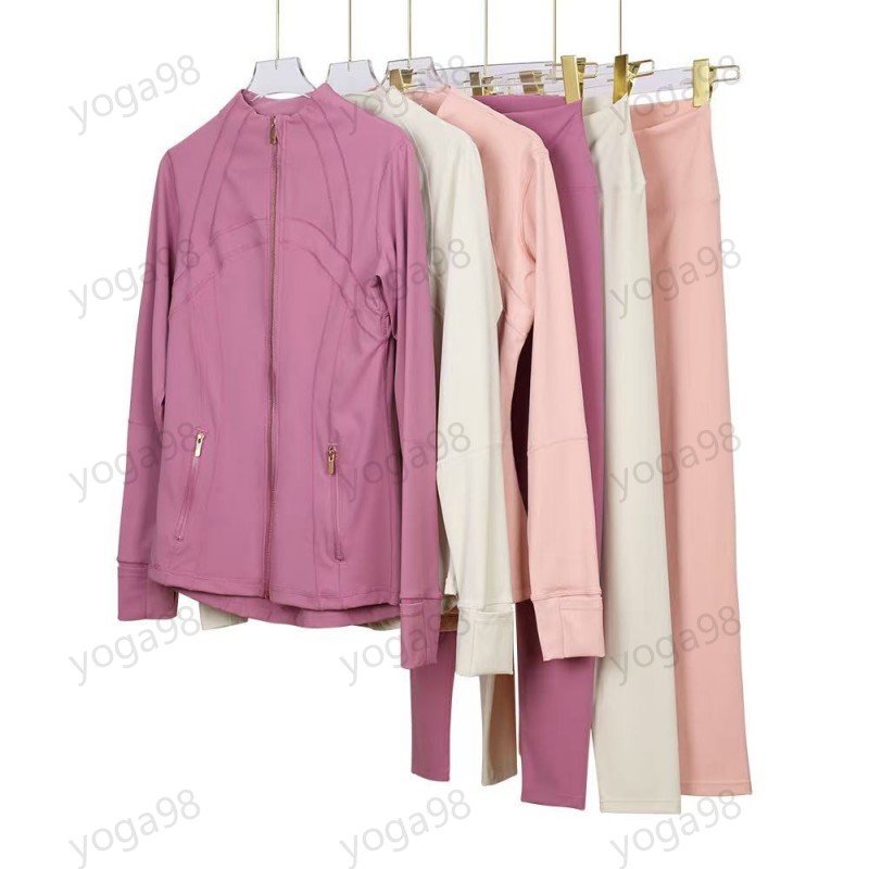 Women's Designer Yoga Cutting Jacket Set Gold Zipper Nu Sportswear Slimming Zipper Thumbhole Running Fitness Jacket Sweatshirt