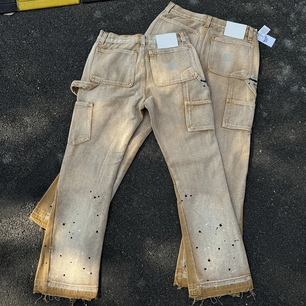 Retro Streetwear Splashed Ink Spliced Baggy Jeans Los Angeles Trendy Tid Die Denim Trousers Men Women Vintage Denim Pants 250617