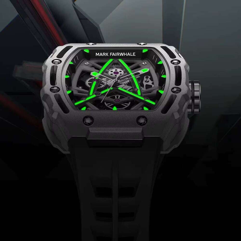 DHgargets Mark Fairwhale 6650 FW-6650 Sports Silicone Strap Mechanical Wristwatch Automatic Tonneau Watch Men Fashion Skeleton Watches
