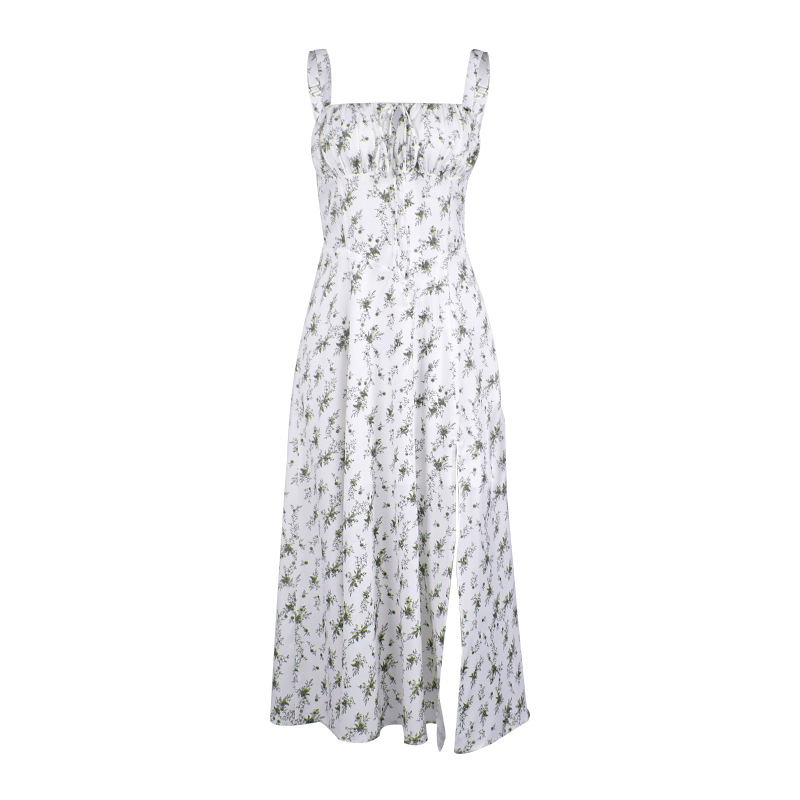 M618Hot sale women's floral lace-up backless high slit suspender skirt Holiday style dress