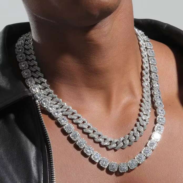 925 Sterling Silver VVS Moissanite Cuban Chain Hip Hop Rapper Style Gold Plated with Diamond Chain for Men