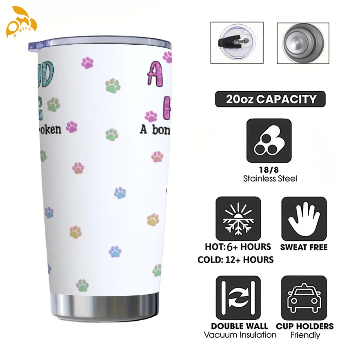 free shipping of customized beautiful 20OZ travel mug with sliding cover with exquisite patterns from US