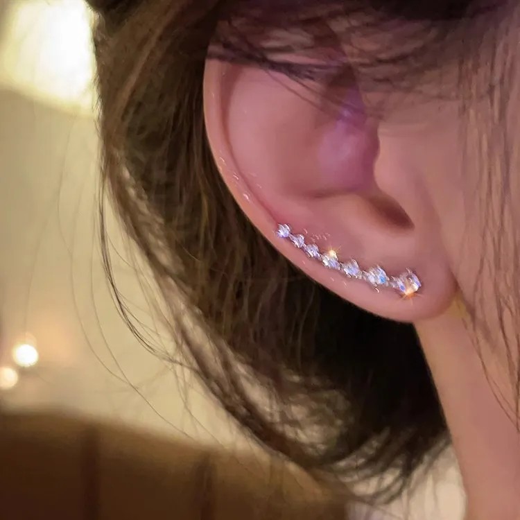 Elegant Designer Jewelry - Feminine Luxury Diamond Arc Earings w/ High-Quality Cubic Zirconia Accents in a Durable 18-Karat Golden Hue