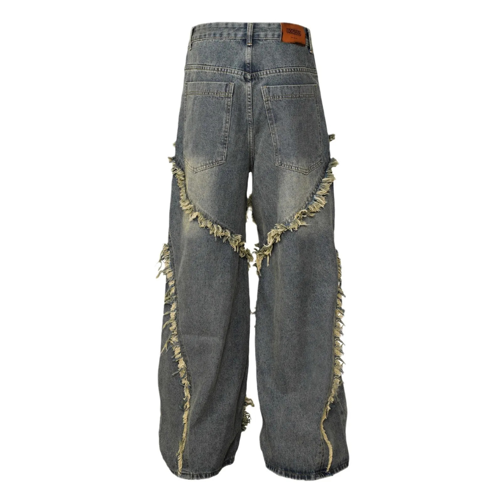 High Street American Washed Old Splicing Cat Whisker Jeans Mens and Womens Same Trendy Loose Wide Leg Straight Pants 250617