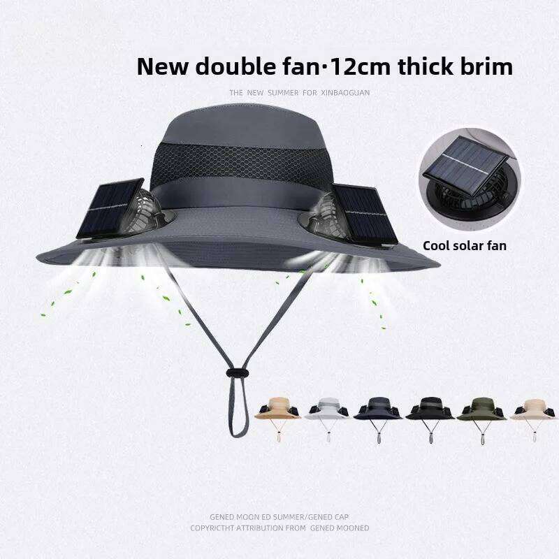 Double Fan For Men Summer Outdoor Fishing Sun Protection Visor Fisherman 12CM Wide Brim Breathable Bucket Hat Male
