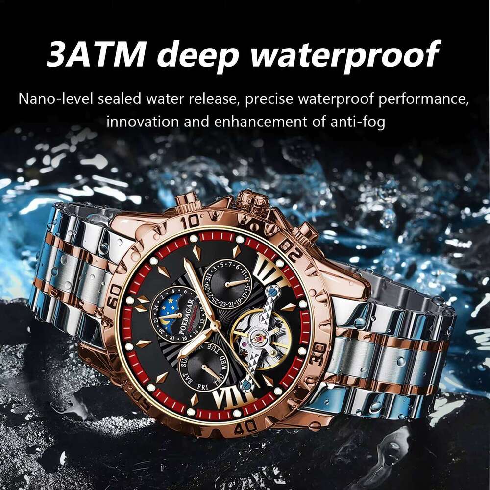 DHgadgets 1410 Tourbillon Waterproof Automatic Mechanical Watch Luminous Multifunctional Men's Wristwatch