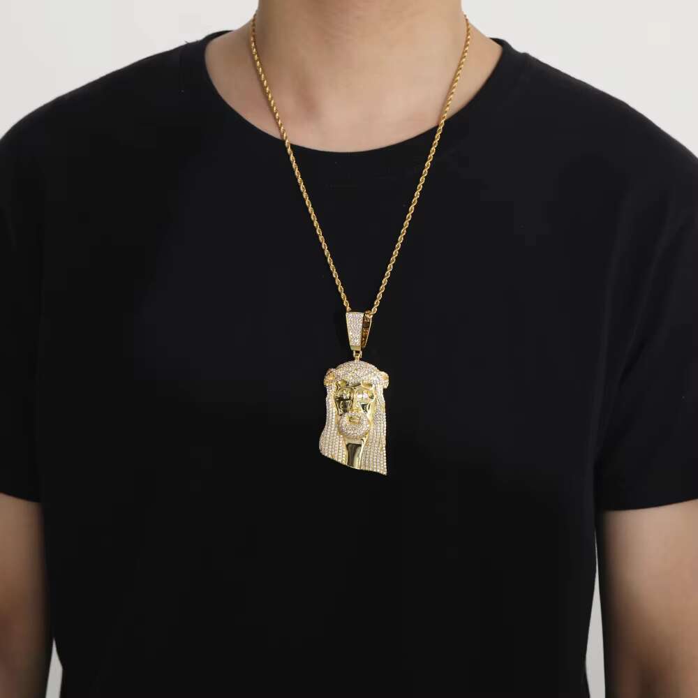 Hip Hop CZ Jesus Charms Necklace Pendant Iced Out 18K Gold Plated Jesus Zircon Diamond Pendant for Men
