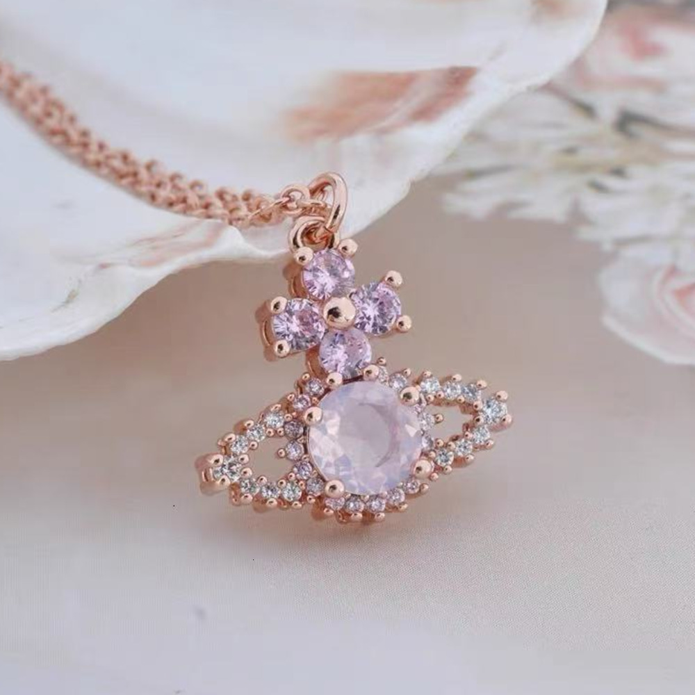 Designer Vivienes Wests Woods Saturn Queen Dowager Lace Zircon Saturn Necklace Nana Same Style High End Sweet Charm Full Diamond Planet Necklace dsae