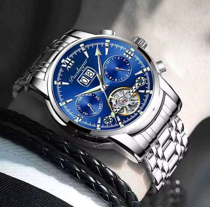 DHgargets Automatic Mechanical Tourbillon Business Wristwatch Hollow Waterproof Stainless Steel Men Watches Relojes Hombre