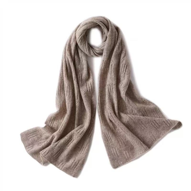 T1011 soft waxy wool cashmere scarf women's solid color spring and autumn hollow shawl dual-purpose long warm outer wear trend