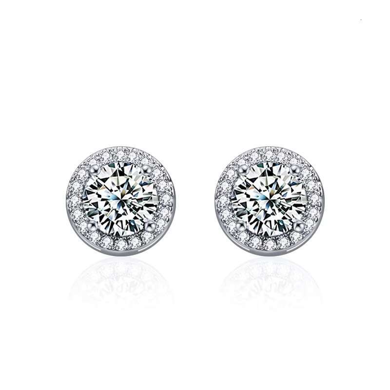 Fashion Moissanite Jewelry 925 Sterling Silver Zircon Earrings Round Cut Diamond Stud Earring for Women