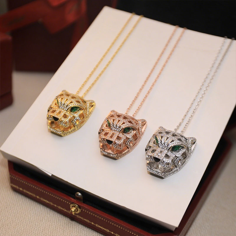 Fashionable classic hollow leopard head full diamond pendant necklace couple brand love necklace women's 18k gold designer necklace