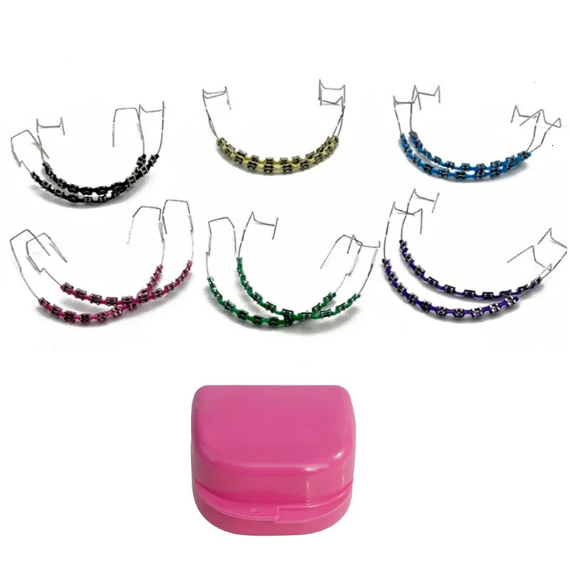 1 Pair Colorful Metal Bracket Ligature Ties Dental Tool Dental Fake Braces Temporary Tooth Decoration With Hook With Metal Wire 250618
