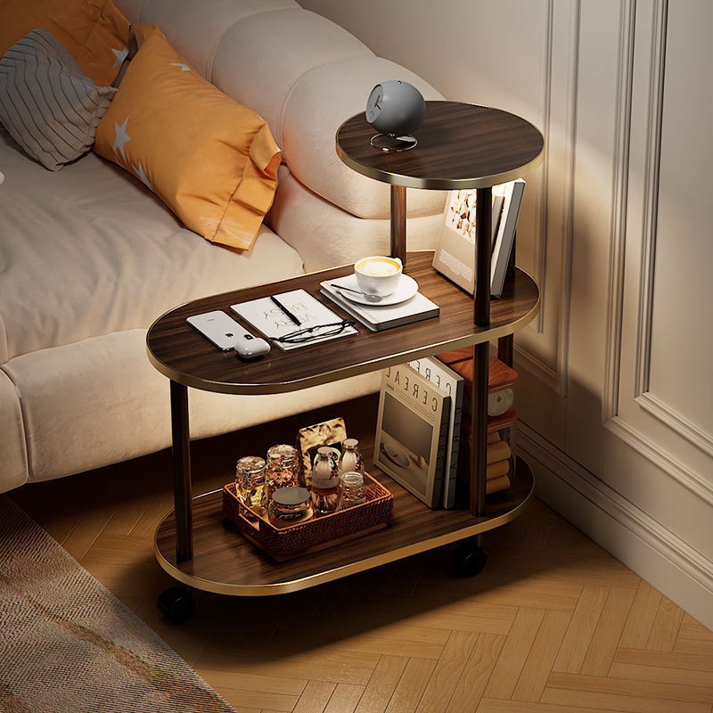 B6196 Small solid wood bedside table with lamp and movable sofa coffee table for small apartment