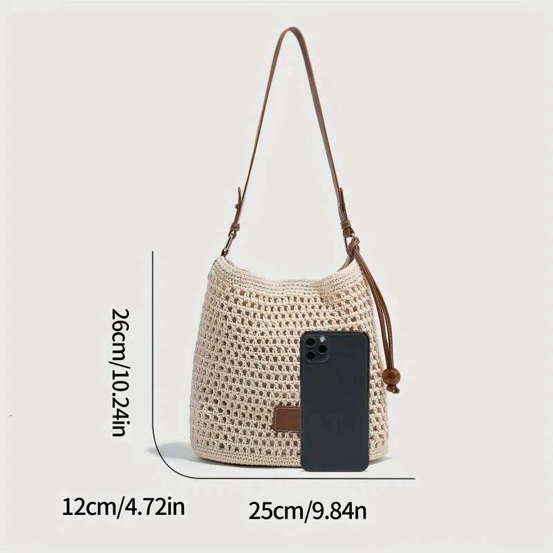 Women's Bags Designer New Summer Women's Woven Crochet Tote Beach Vacation Shoulder Bag Lightweight Cotton Linen Boho Hollow Out Purse
