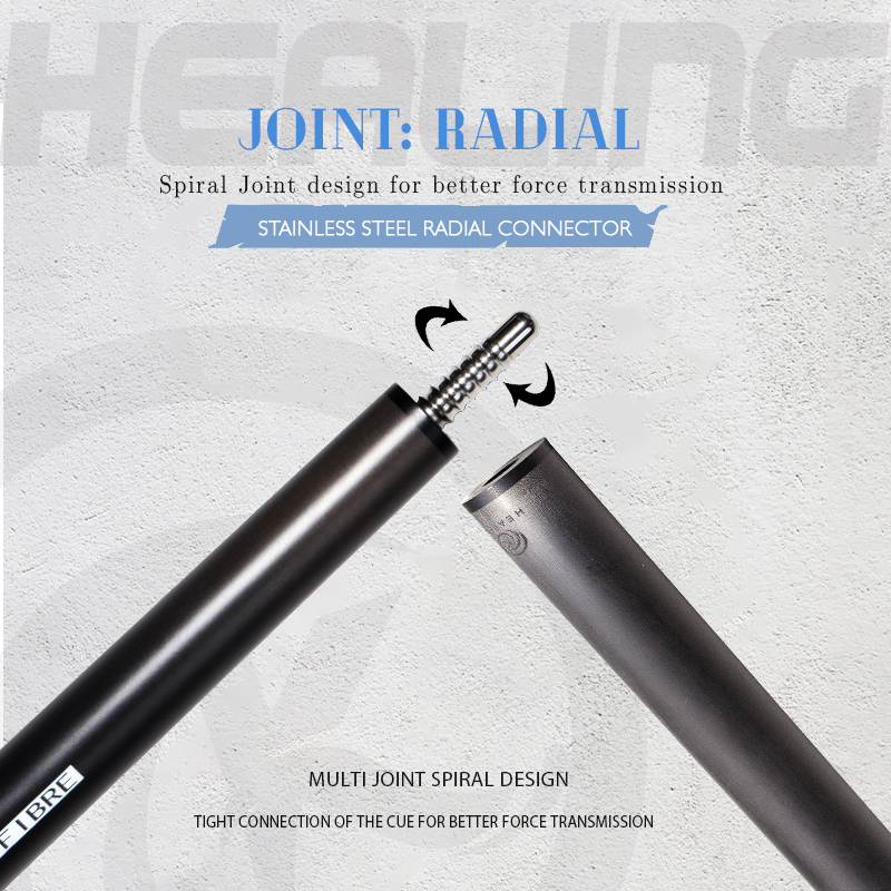 OKHEALING 1/2 Pool Cue Stick Carbon Fiber Billiard Cue 12.9mm Black Bakelite Tip Radial Pin / 8 Teeth Joint 1474mm/58inch Weight Adjust 19-20oz Billia