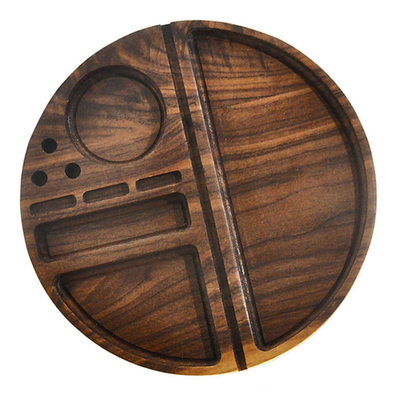 Round Shape Wooden Rolling Tray Household Smoking Accessories With Groove Diameter Tobacco Roll Trays Cigarette 21.8*21.8CM
