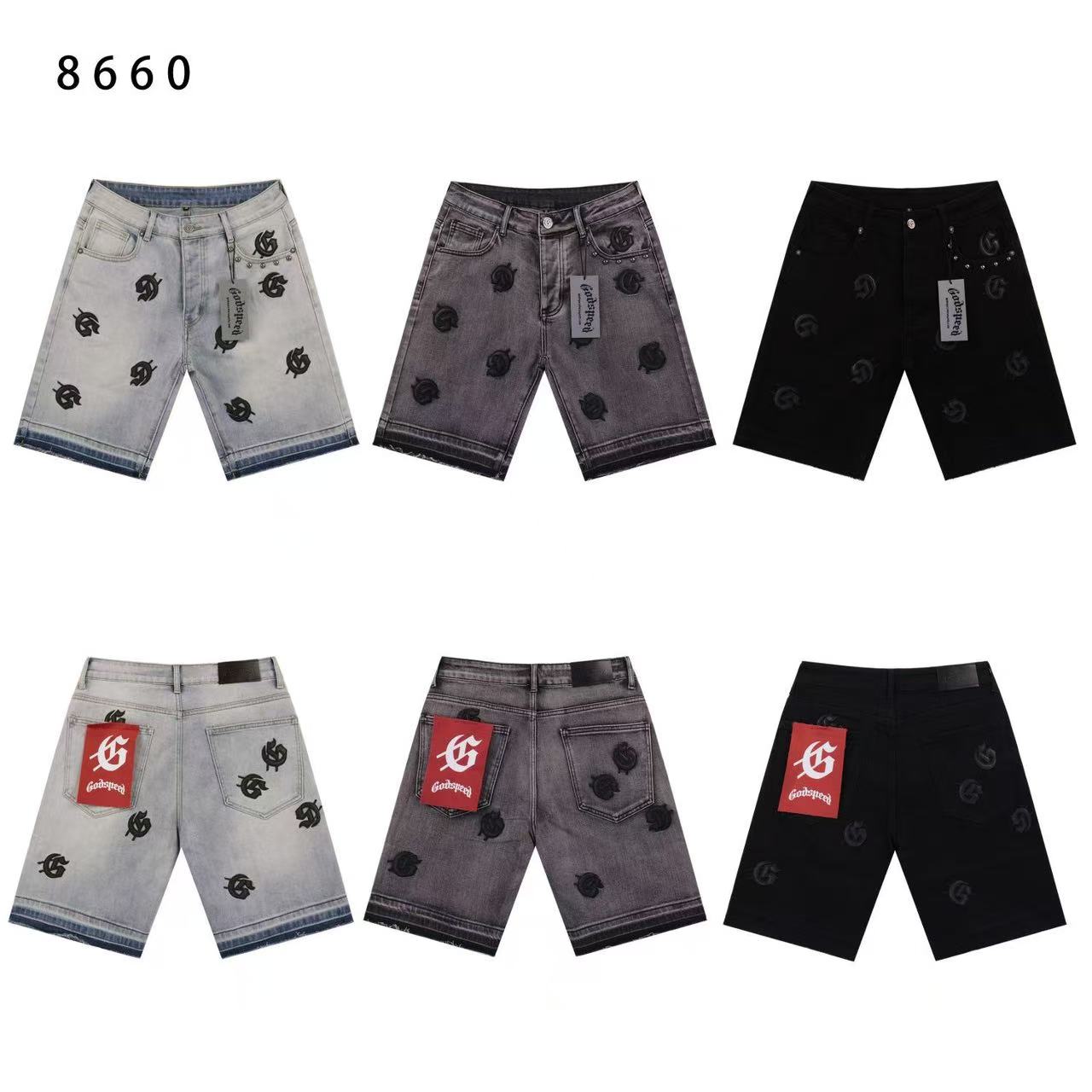 Godspeed Mens Shorts Designer jeans large triangle Print Loose quarter pants Comfortable fabric classic style women's shorts pair jeans Short size 28-36