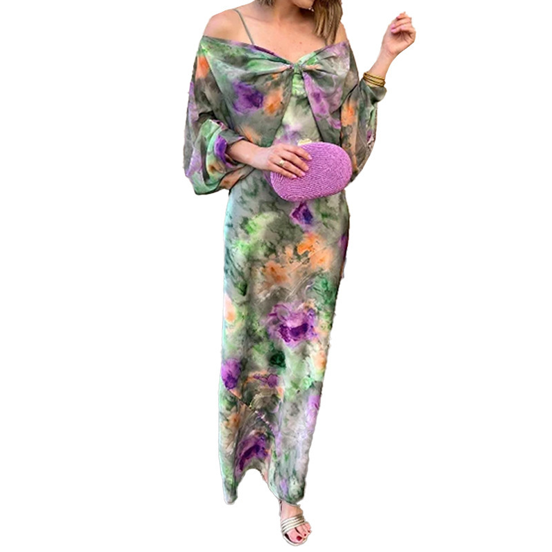 Women Dresses Designer Spring Evening Dress Birthday Dress Fashion Elegant Sexy Off Shoulder Tie Dye Print Strapless Cape Fashion Set For Women Luxury