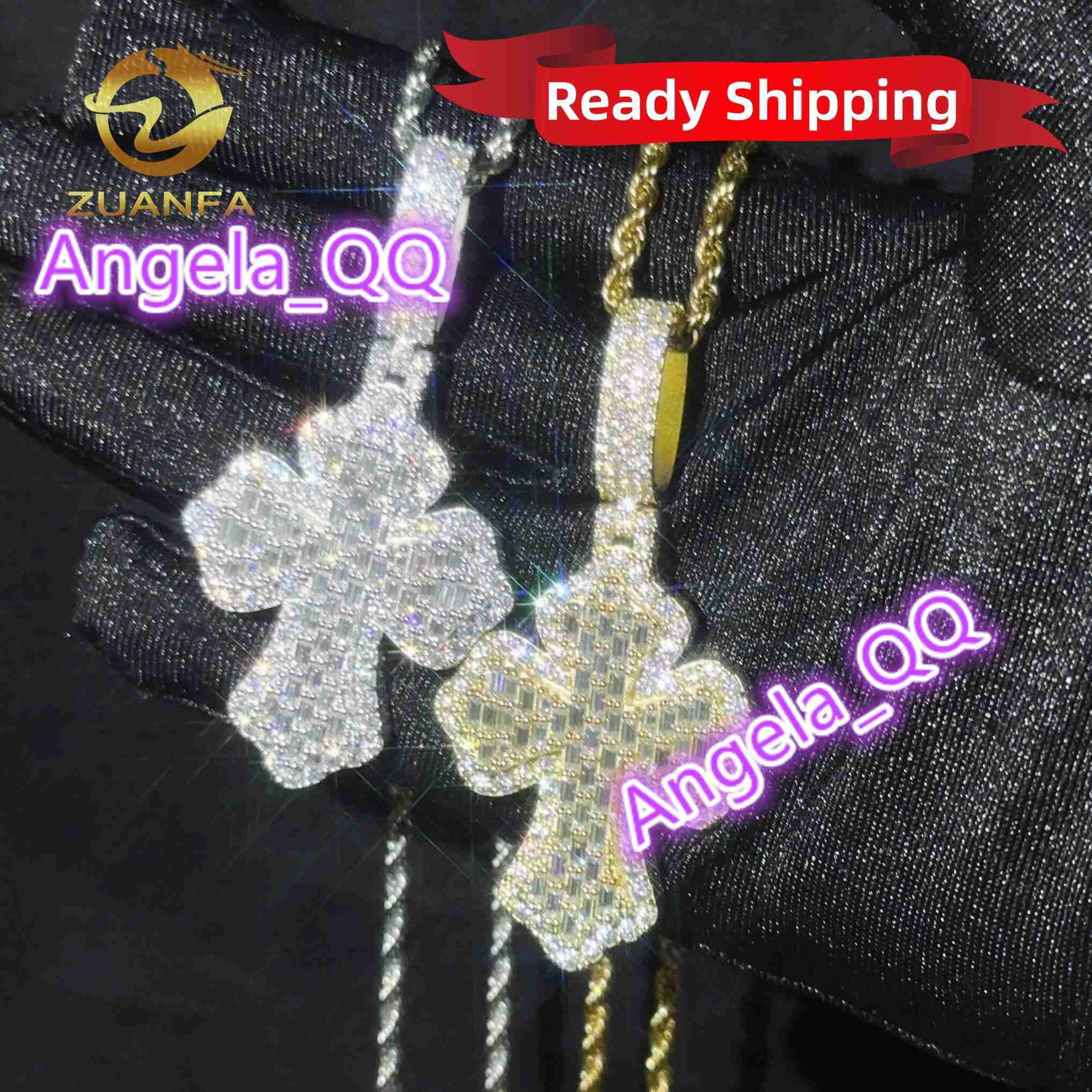 Read Shipping Hip Hop Jewelry Cross Pendant Silver 925 Iced Out Baguette Cut Moissanite Cross Pendant With Stainless Steel Chain