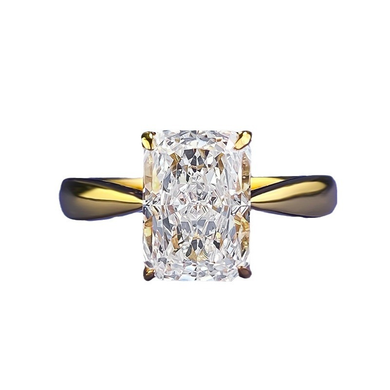New 925 Sterling Silver Ring Cubic Zirconia Ice Flower Cut Rectangular 7*10mm