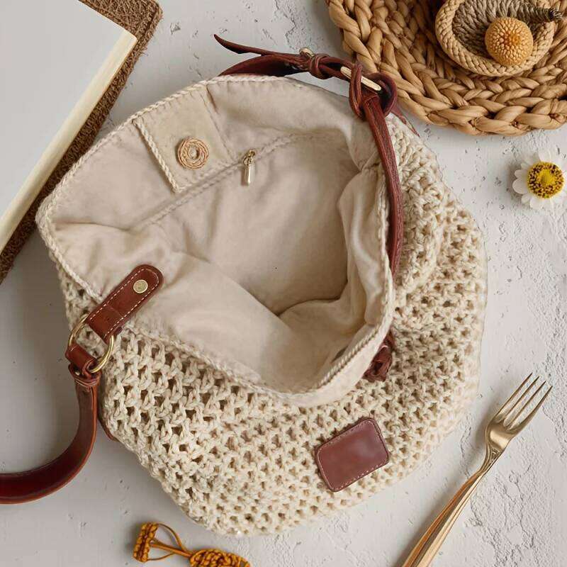 Women's Bags Designer New Summer Women's Woven Crochet Tote Beach Vacation Shoulder Bag Lightweight Cotton Linen Boho Hollow Out Purse