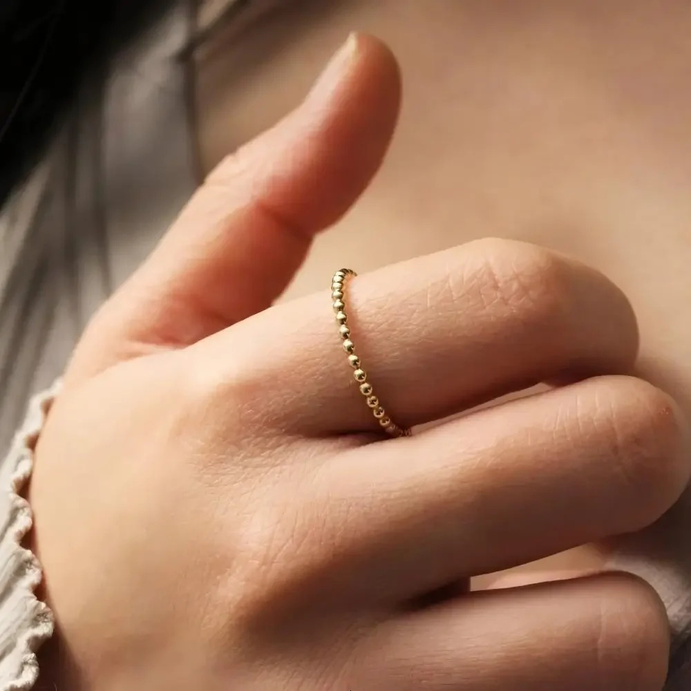 1/3pcs Mariasz Minimalist Dainty Thin Stackable Bead Ball Ripple Ring Stainless Steel Gold Color Delicate Jewelry For Women 250618