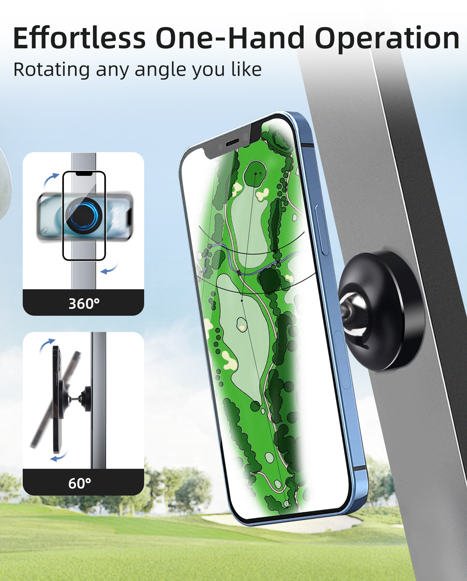 Magnetic Phone Holder for Golf Cart, 360 Adjustable Phone Mount with Ultra-Strong Magnet, All-Metal Cell Phone Mounts for Car Accessories, Samsung,924