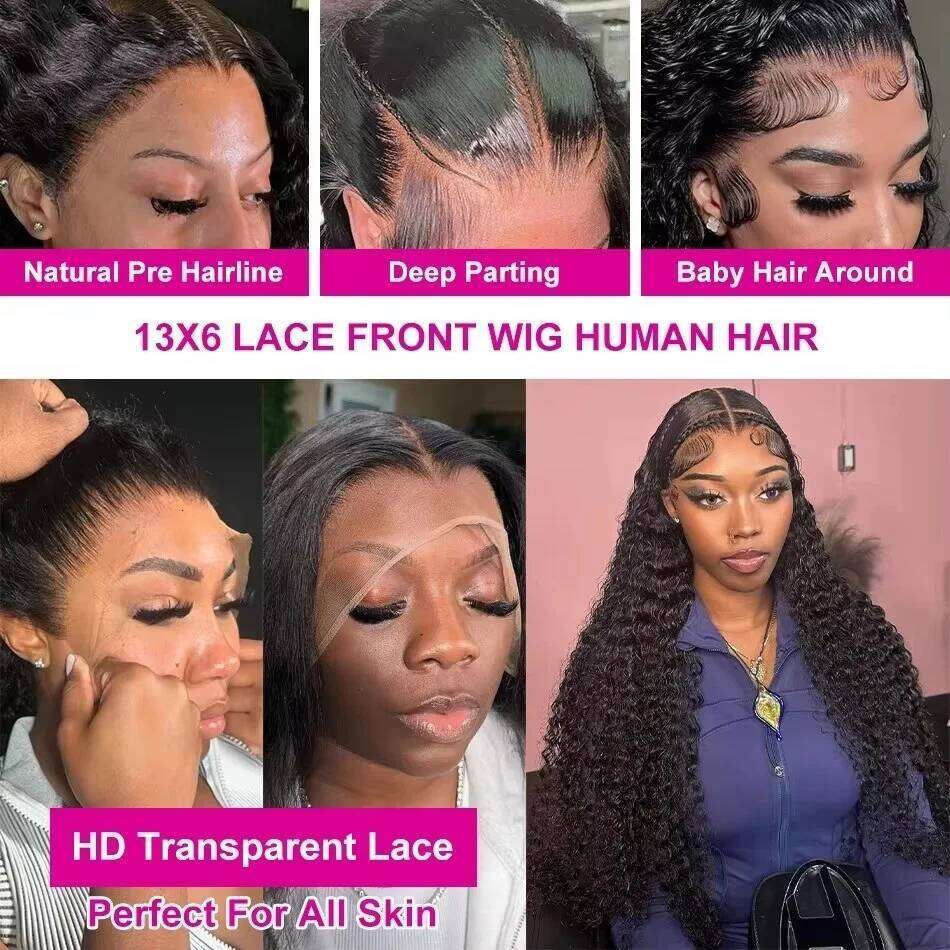 100 Human Hair Wigs 40 Inch HD Half Lace Front Wig Kinky Curly 13x6 Deep Wave Frontal Water Braided Curls Pre Plucked Cut Bleac