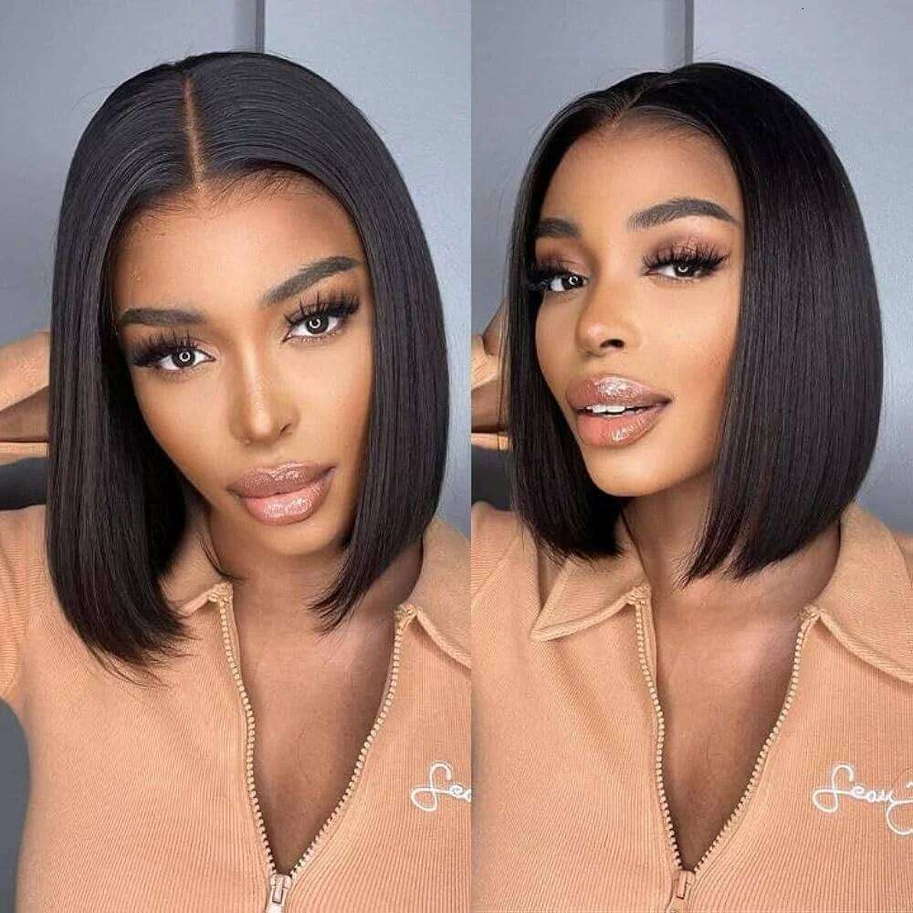 200% Density Short Human Hair Vieamese Bone Straight Bob Wig Preplucked 13x4 Lace Front Wear And Go Glueless Wigs