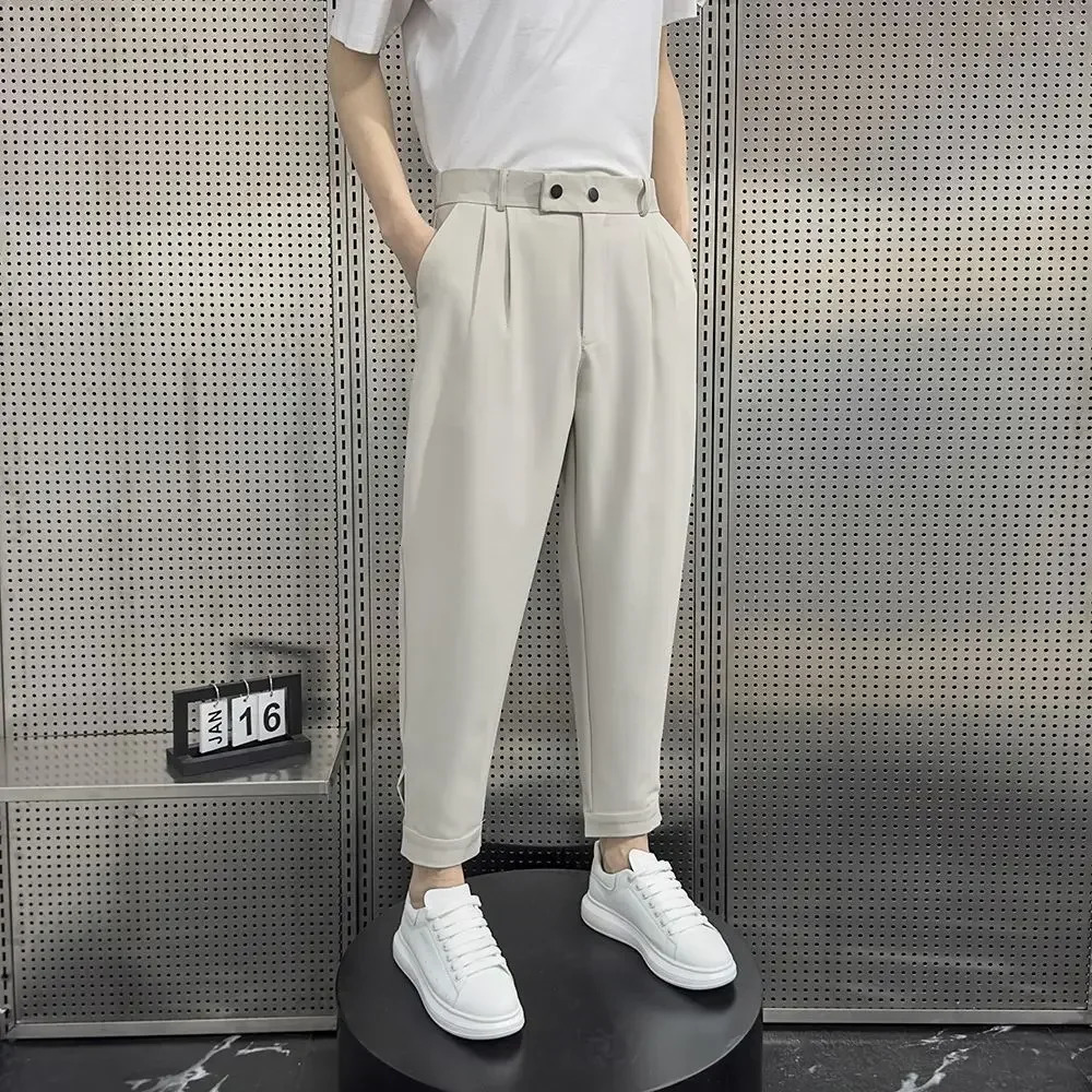 Baggy Trousers for Men Elastic Khaki Man Suits Pants Stretch Spring Clothes Slacks High Quality Fashion Tailoring Summer Up 250619