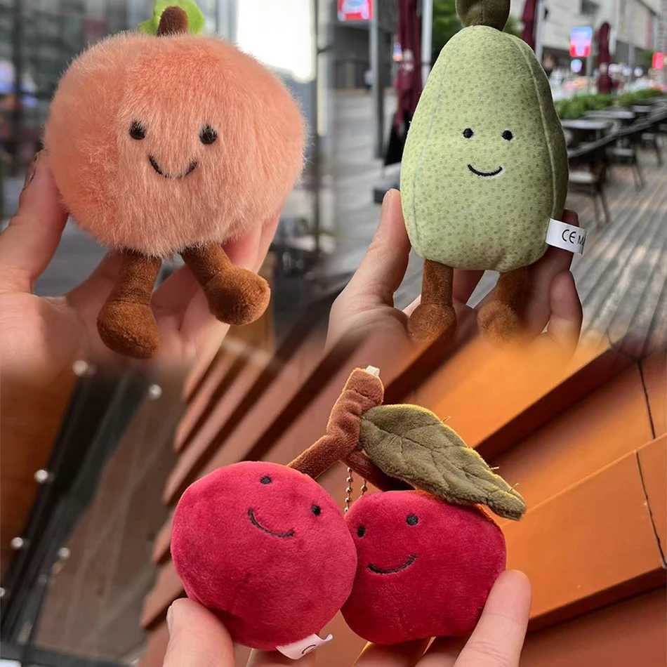 2025 Jelly Peach Pear Cherry Plush Doll Smiling Face Fruit Series Home Bedroom Decoration Pet Interactive Toy Birthday Gift XJ250619