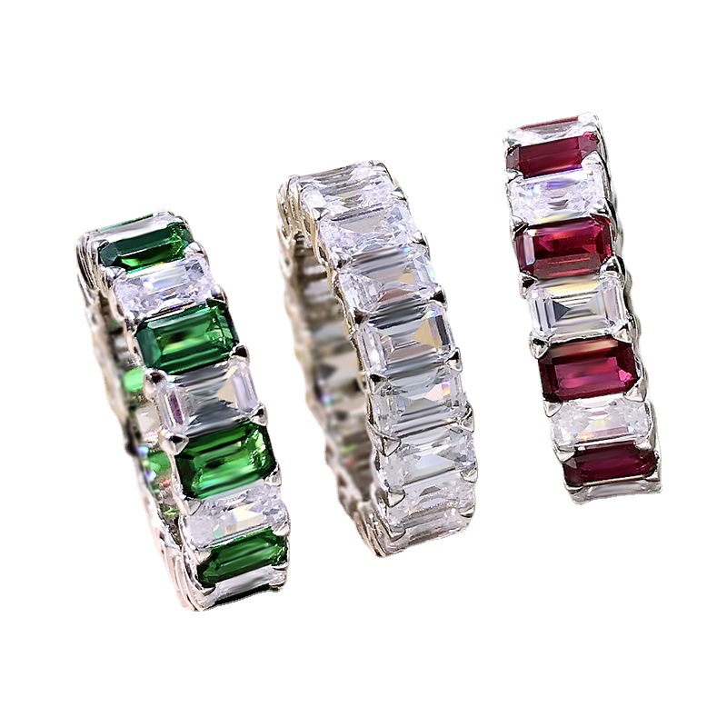Moissanite Diamond Emerald Cut Eternity Band 925 Sterling Silver Wedding Moissanite Ring