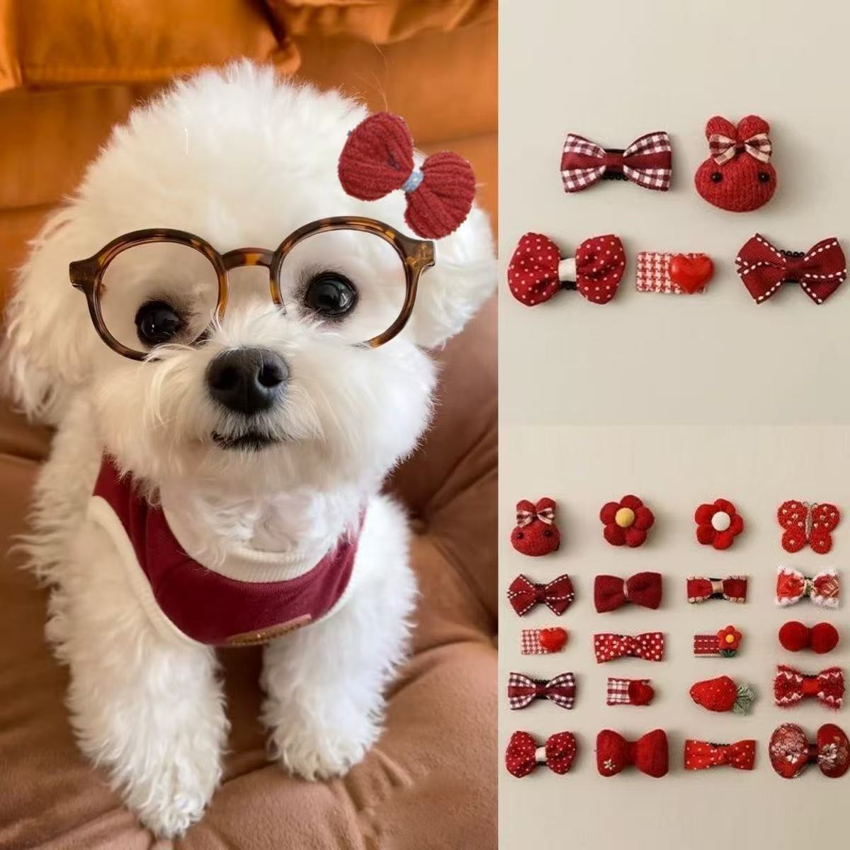 A universal Yorkshire Teddy Maltese headpiece for pet cats and dogs, a broken nose bridge hairpin