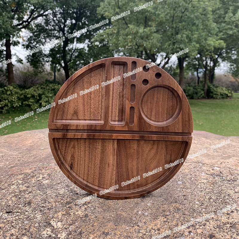 Round Shape Wooden Rolling Tray Household Smoking Accessories With Groove Diameter Tobacco Roll Trays Cigarette 21.8*21.8CM