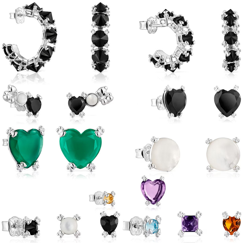 Luxury Spain tous bear designer earrings for women S925 sterling silver girls lovely little bears earring cute circle love heart nature crystal ear rings jewelry