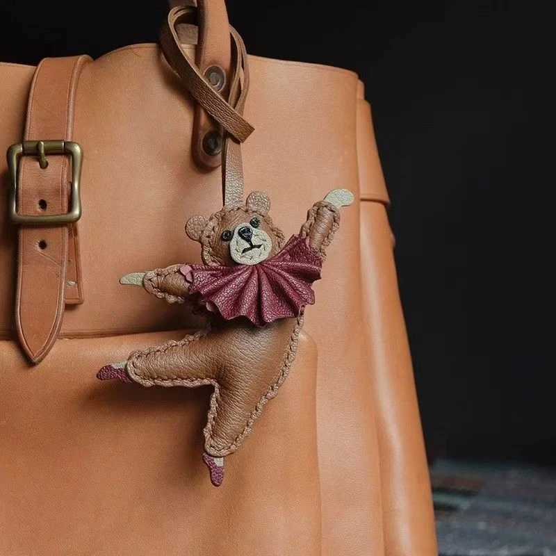 Teddy Dog Genuine Leather Handmade Bag Charm Pendant Keychain Hanging Ornament Handbag Purse Exquisite Decor Keyring Accessories XJ250619