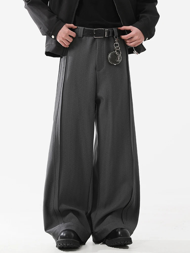 REDDACHiC Mens Pleated Silhouette Wide Leg Pants Unisex Casual Loose Clean Fit Barrel Plain Black Trousers Office Work Clothes 250619