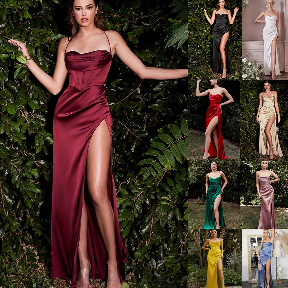 L618Party slim evening dress sexy high waist slit satin dress cross-border women's clothing