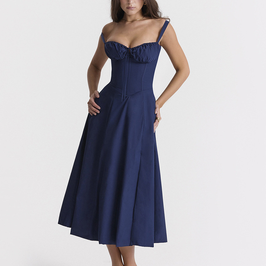M618Hot sale women's floral lace-up backless high slit suspender skirt Holiday style dress