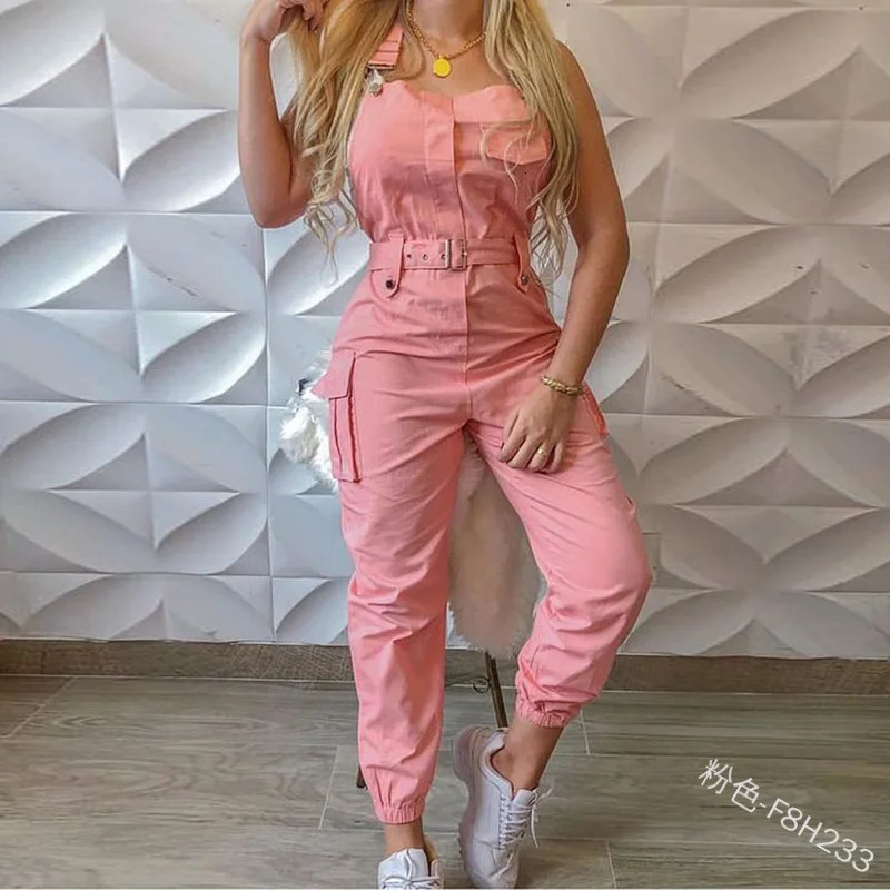 Autumn Womens Clothing Bodysuit Jumpsuit Simple Zipper Cargo High Waisted Conjoined Body Pants Sleeveless Strap Trousers 250618