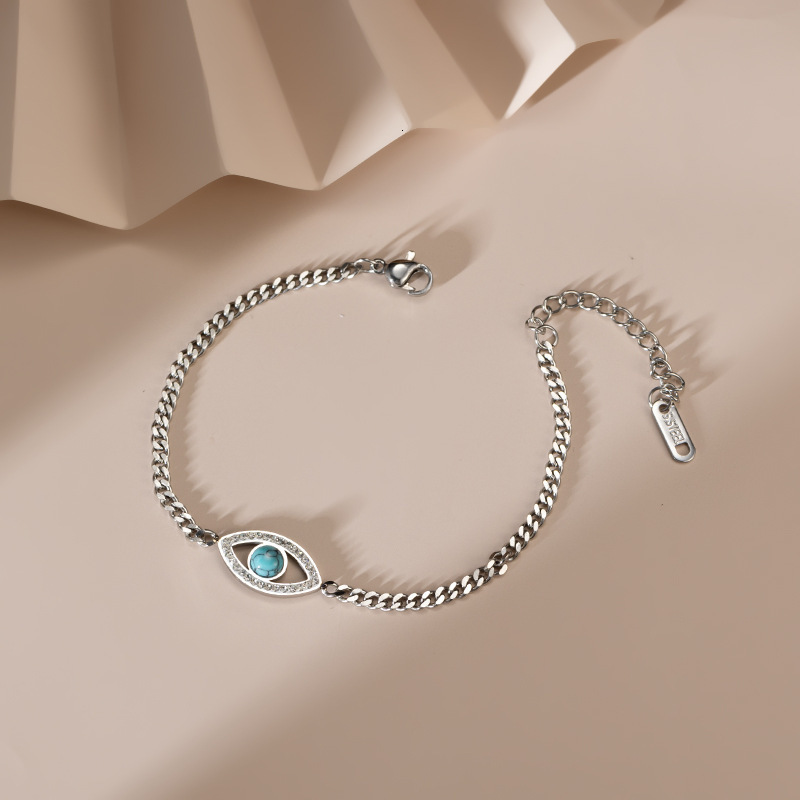 Silver Colorful Eye Bracelet Link Chain Lucky Turkish Bohemia Bracelets For Women Girl Gift MX190727