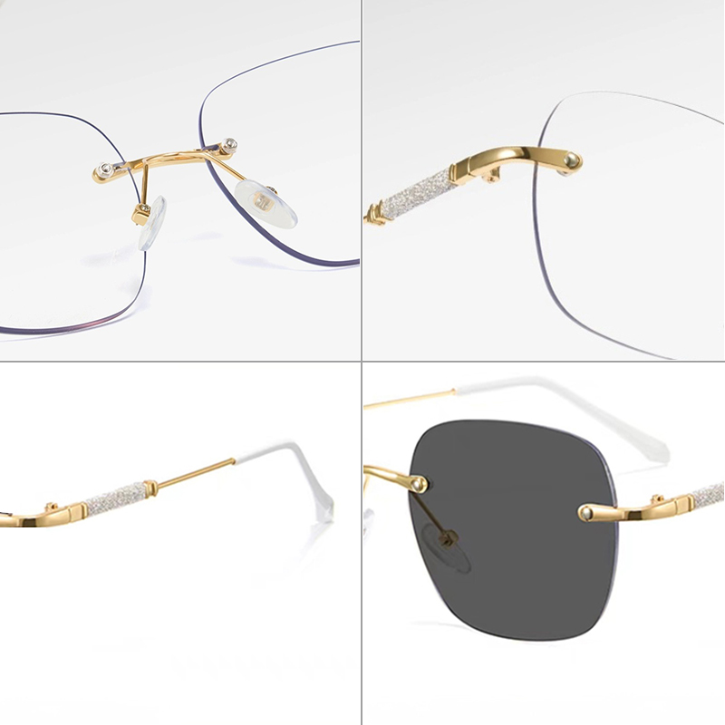 Rimless Photochromic Sunglasses for Women Men Lightweight Frameless UV Protection Eyewear