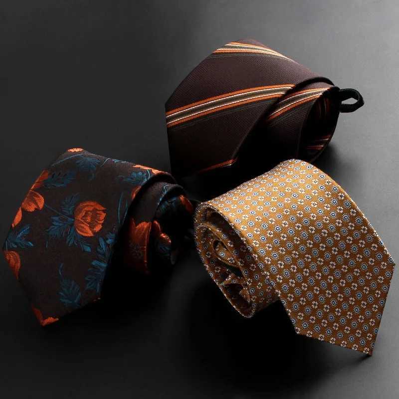 Fashion Retro Tie Mens Champagne Gold Lazy-tie Brown Business Casual Zipper Tie Tide 8cm Male Wedding Party Neck Ties Gents Z250619