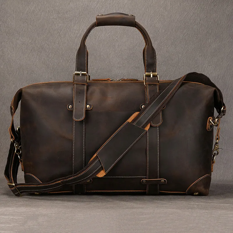 High Fashion Leather Travel Bag for Men Male Duffle Bag Large Capacity Weekender Bag 50cm Luggage Bag Business Carry on Handbag