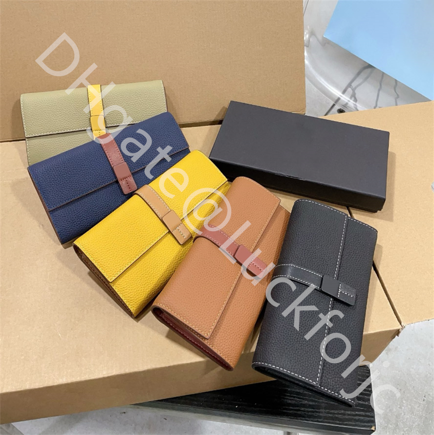 Luxury Designer Large Vertical Wallet Women Soft Grained Calfskin Two Pockets Purse Cosmetic Bags Size 19x9cm