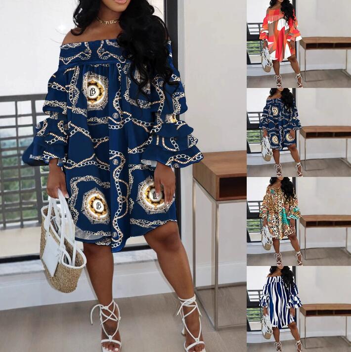 Designer Women's Clothing Dresses Sexy And Fashionable One-shoulder Stretch Print Dress Plus Size 3xl