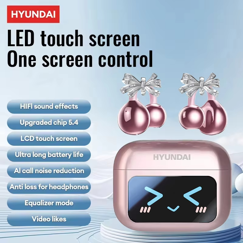 HYUNDAI Headphones Bow Butterfly Earrings Fashion Design Earphones TWS Bluetooth HiFi Sound Quality Earbuds For Android IOS labubu M100