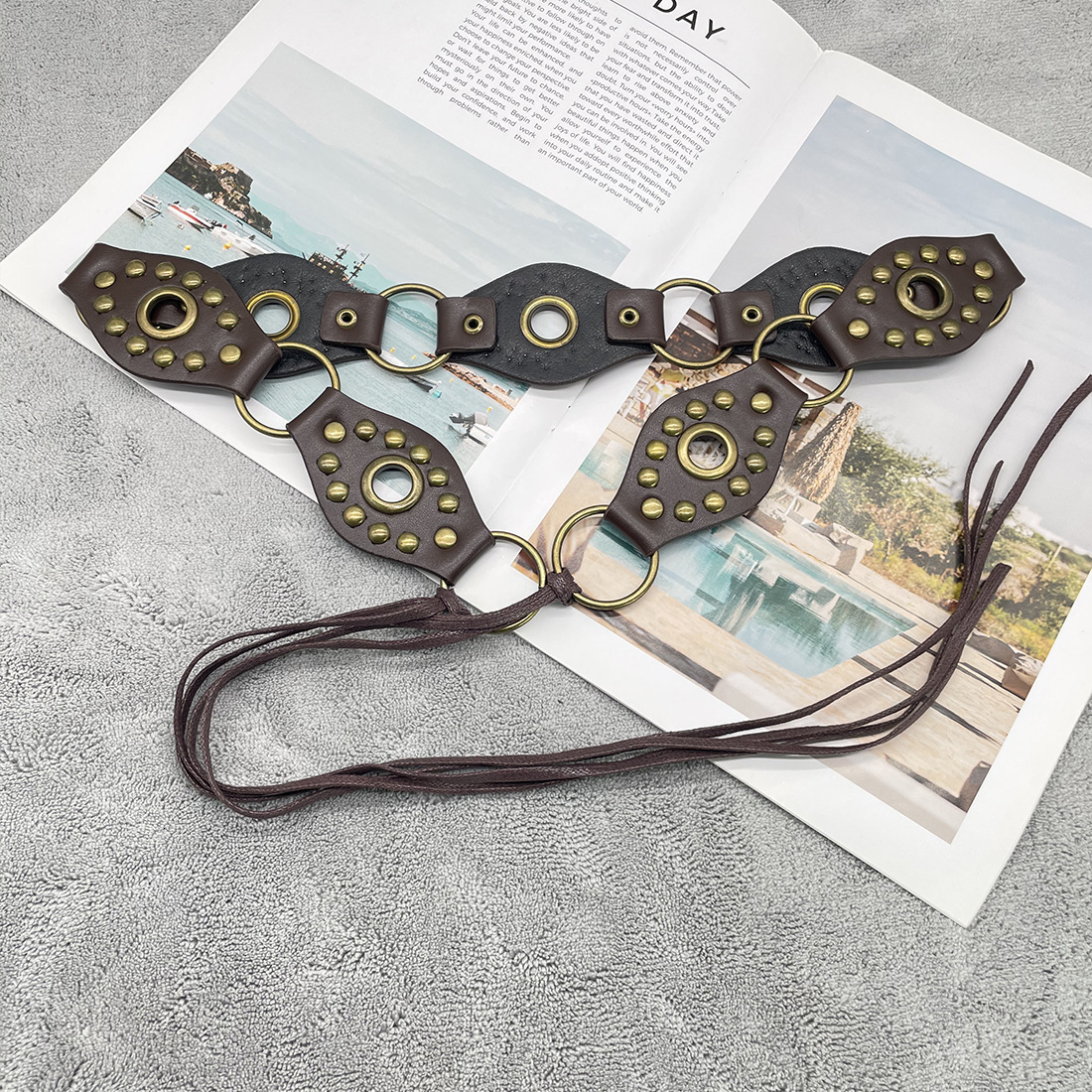 Luxury Premium Y2K Streetwear Millennial Hot Girl Vintage Embossed Leather Floating Adjustable Tie Waistband Women's Trendy Niche Instagram State
