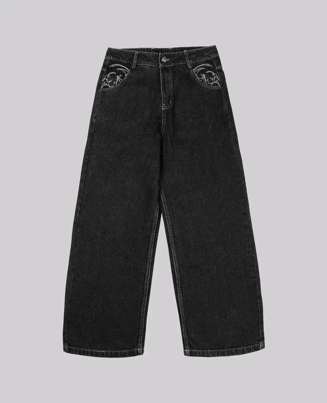 90s Retro Street Embroidery Jeans Male R B Solid Color Loose Straight Pants Female Y2K Harajuku Hip Hop Punk Style Men Jeans 250617